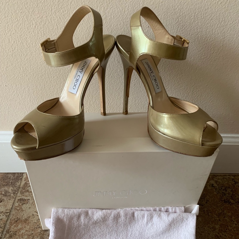 Jimmy Choo Champagne Platform Patent Heel